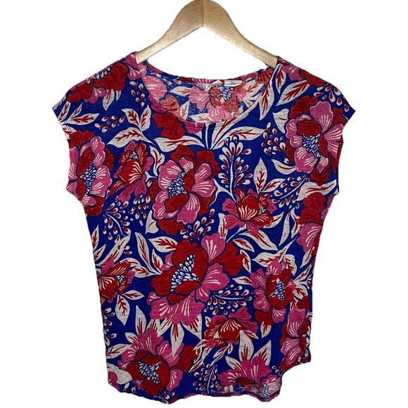 Sigrid Olsen 100% Linen Floral Short Sleeve Tee Women’s Size Small - Picture 1 of 5